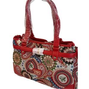 NEW Fricaine Eleganza Shoulder Bag Bright Tomato Red Jacquard Purse Handbag